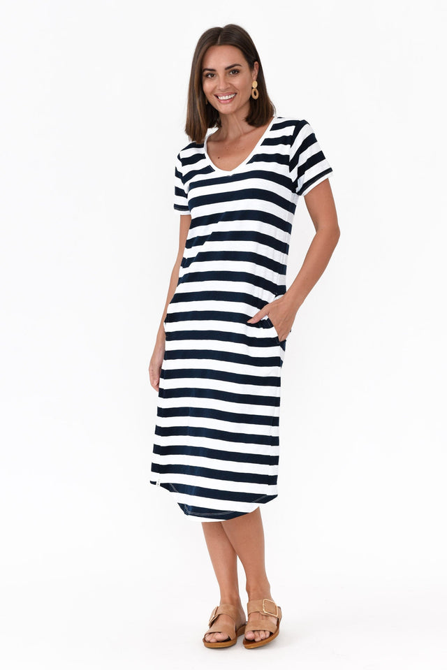 Maeve Navy Stripe Cotton Midi Dress image 3