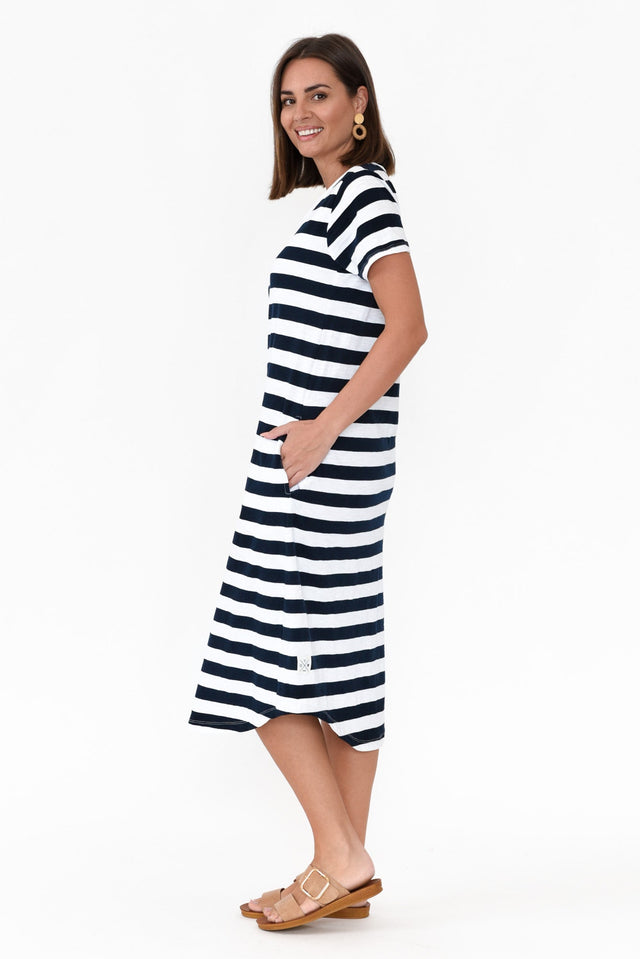 Maeve Navy Stripe Cotton Midi Dress image 4
