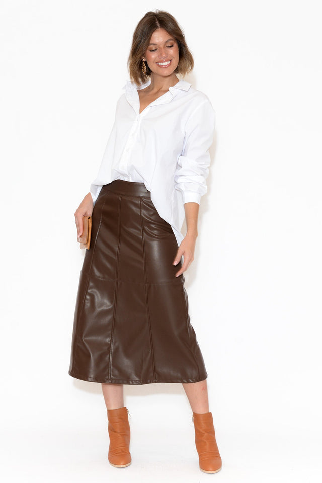 Matrix Chocolate Faux Leather Midi Skirt