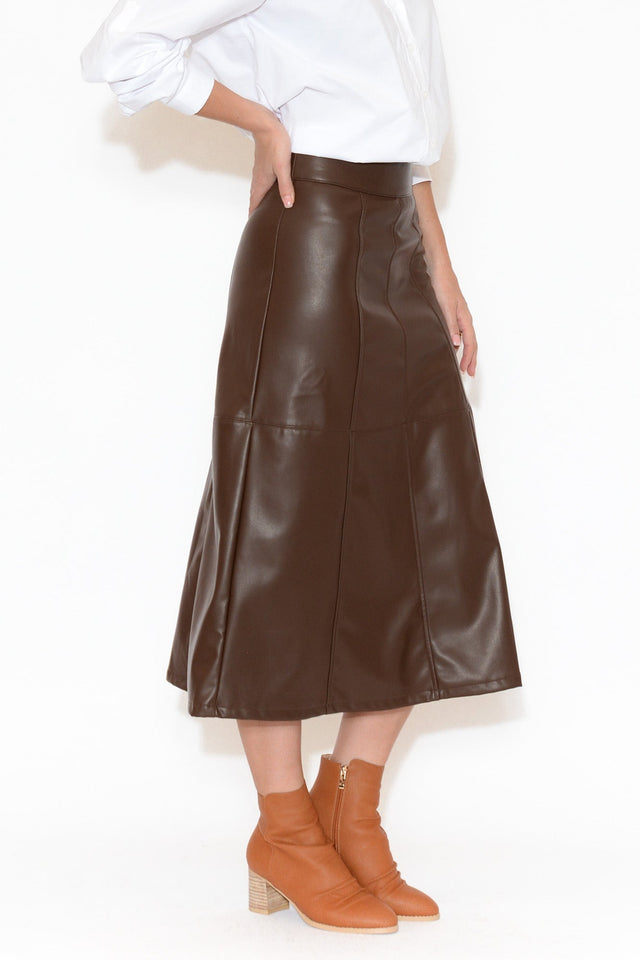 Matrix Chocolate Faux Leather Midi Skirt