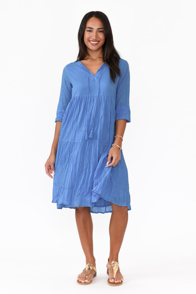 Milana Cobalt Crinkle Cotton Dress   alt text|model:Demi;wearing:AU 10 / US 6 image 1
