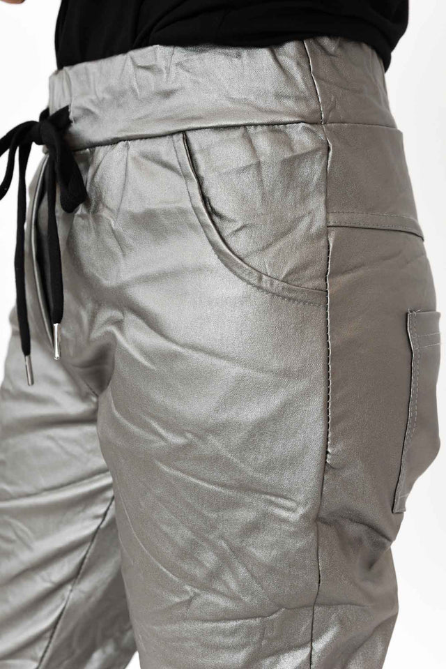 Munich Silver Wet Look Stretch Pants image 3