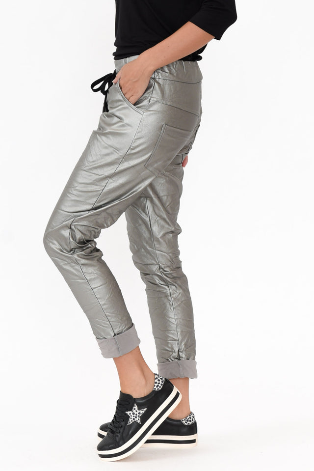 Munich Silver Wet Look Stretch Pants image 4