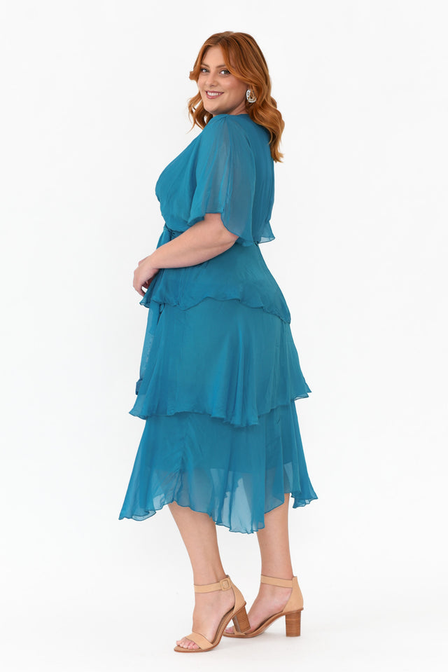 Natalie Teal Silk Layer Dress image 6