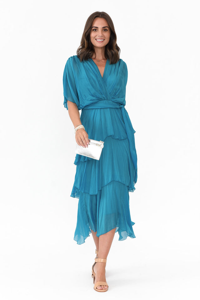 Natalie Teal Silk Layer Dress