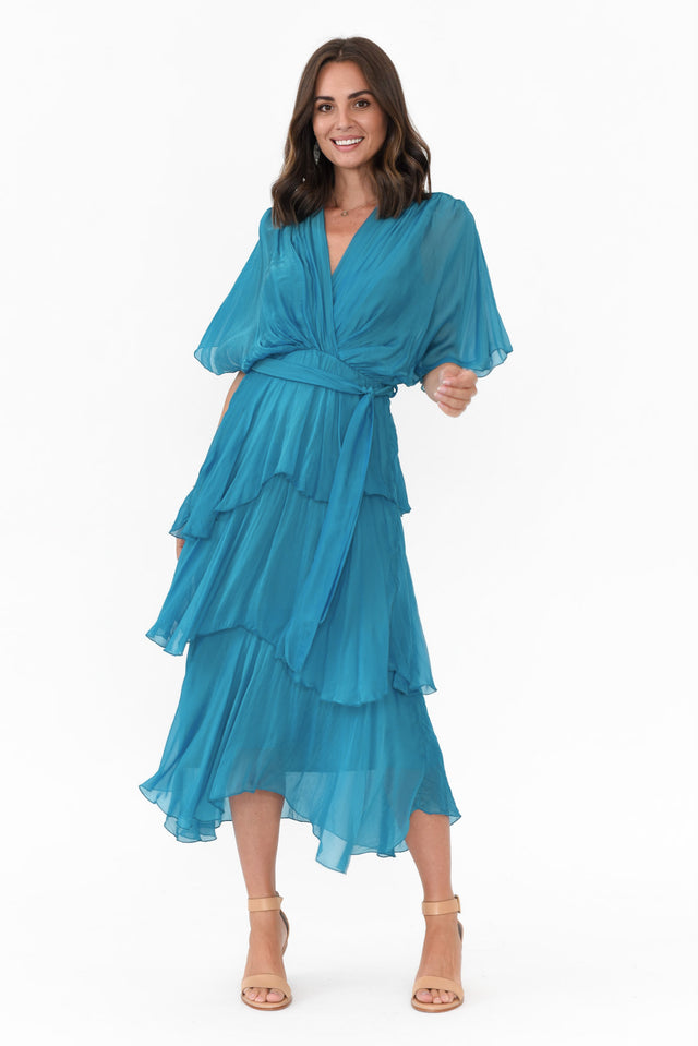 Natalie Teal Silk Layer Dress image 2