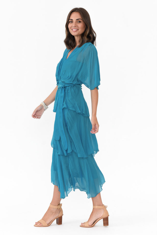 Natalie Teal Silk Layer Dress