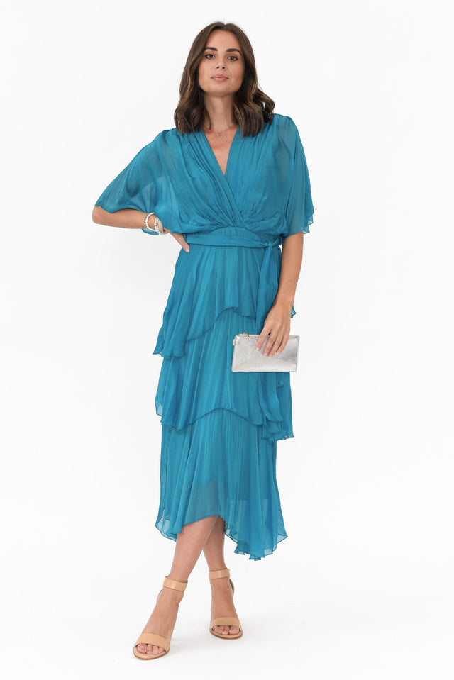 Natalie Teal Silk Layer Dress