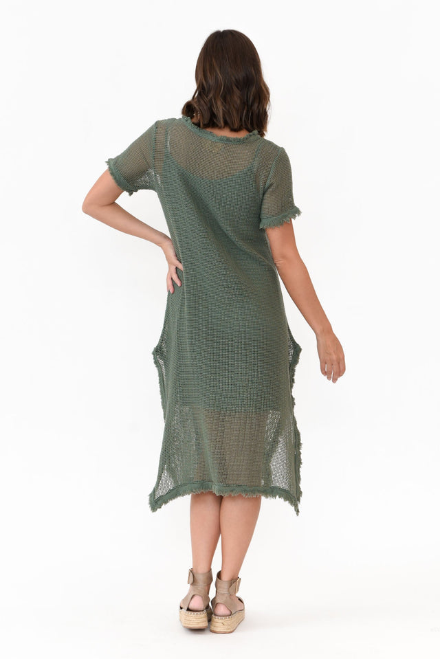 Nessy Khaki Cotton Woven Frayed Dress