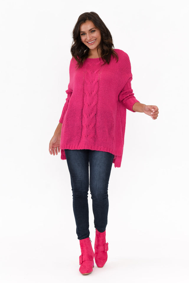 Rinna Hot Pink Cable Knit Detail Jumper image 2