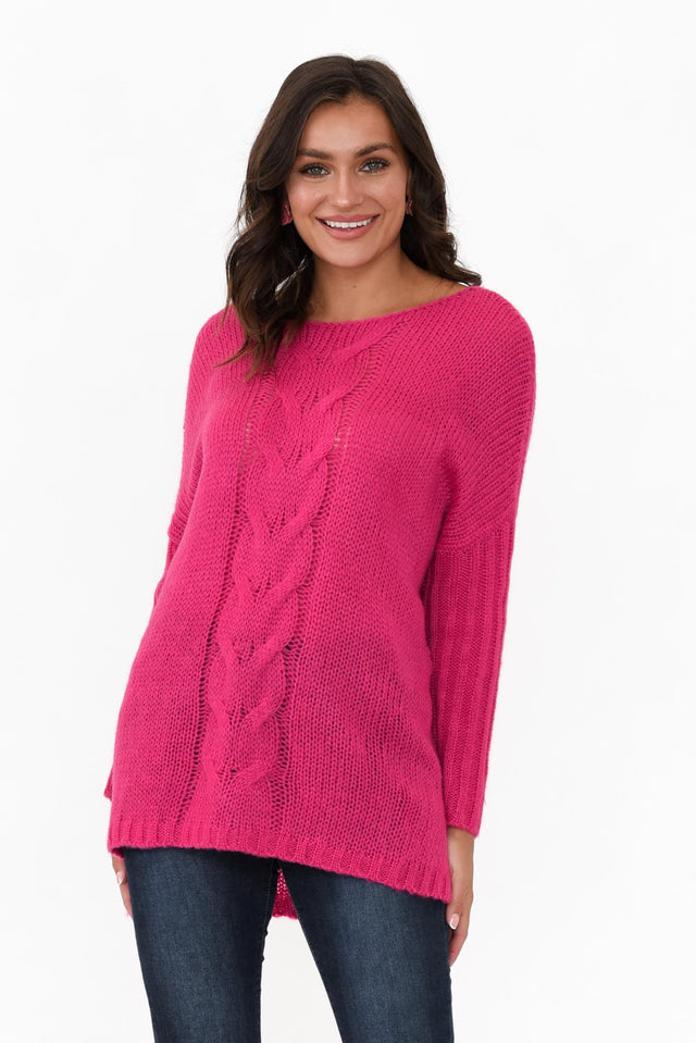 Rinna Hot Pink Cable Knit Detail Jumper
