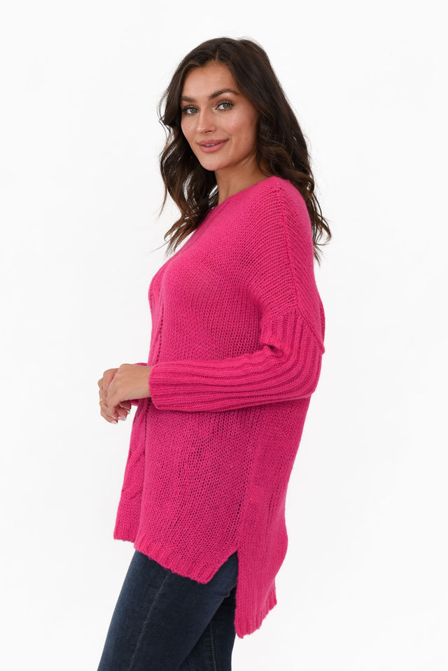 Rinna Hot Pink Cable Knit Detail Jumper image 3