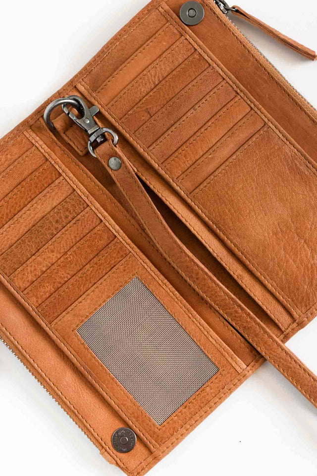 Rowan Tan Leather Double Zip Wallet thumbnail 3