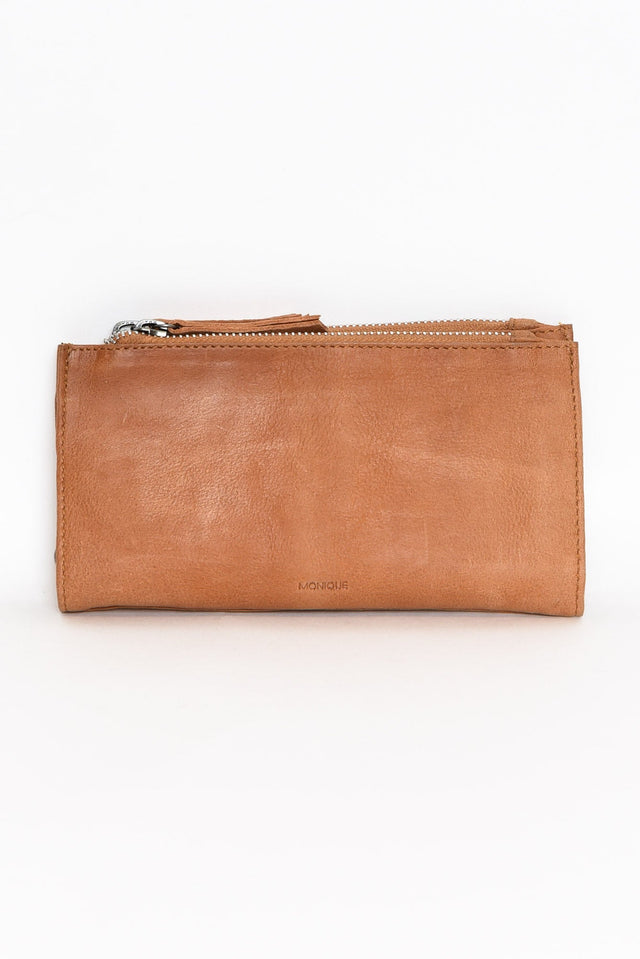 Rowan Tan Leather Double Zip Wallet thumbnail 2