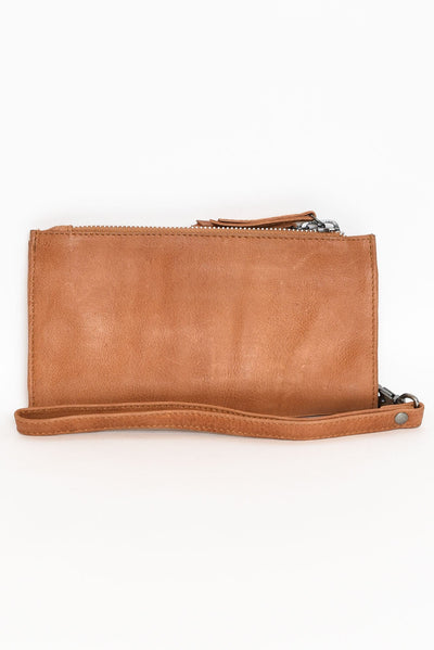 Rowan Tan Leather Double Zip Wallet