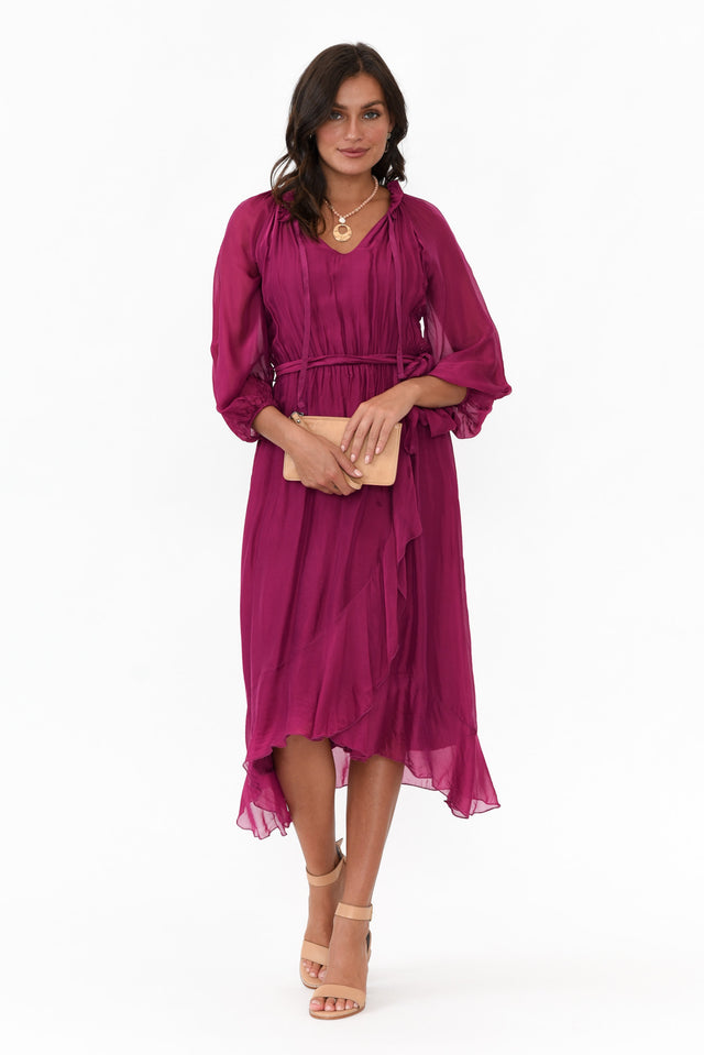 Salzburg Plum Silk Tie Dress   alt text|model:Brontie;wearing:S