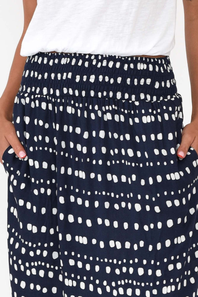 Simone Navy Abstract Spot Midi Skirt