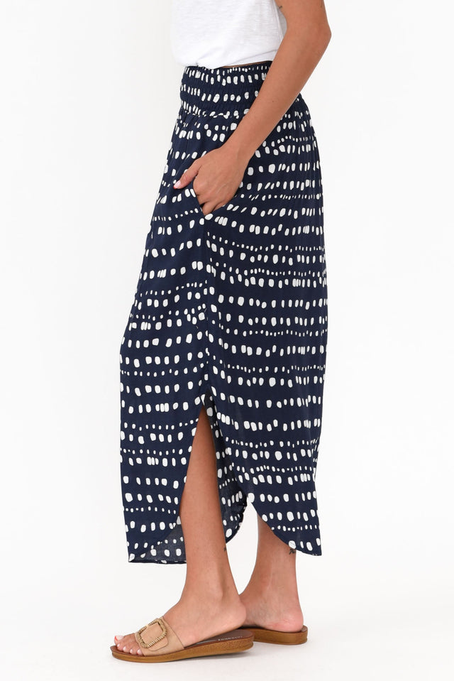 Simone Navy Abstract Spot Midi Skirt