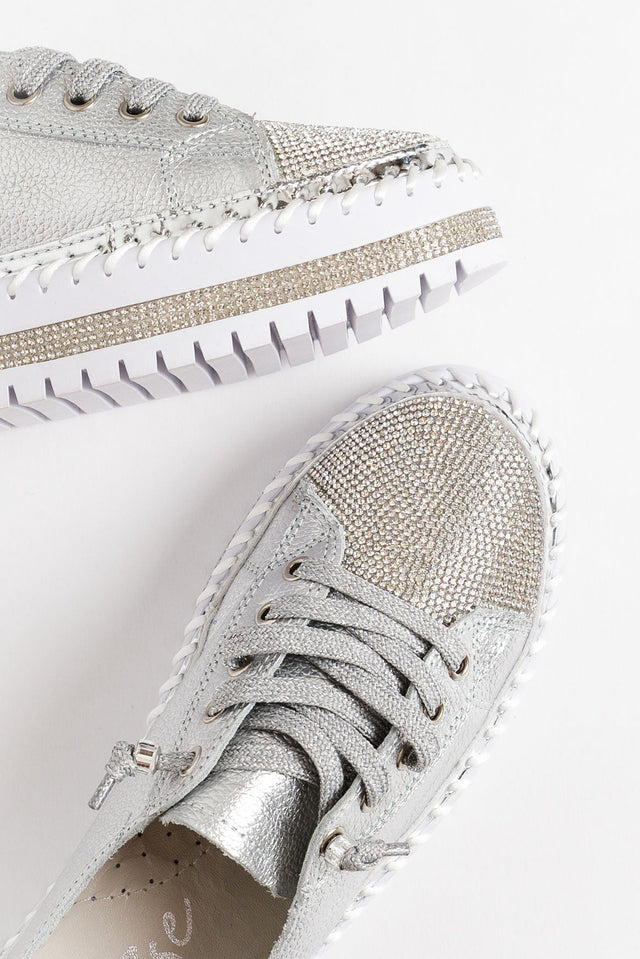 Sky Silver Leather Diamante Sneaker image 4
