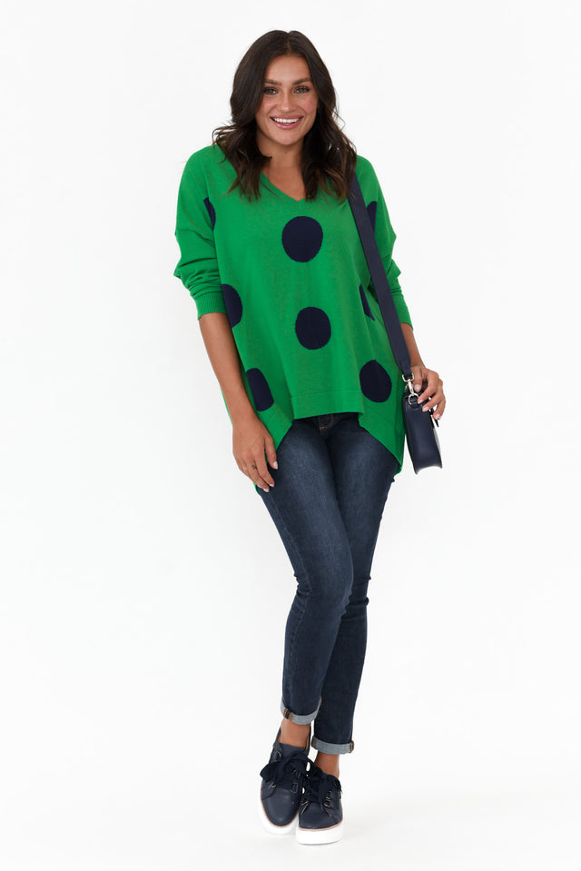 Wells Green and Navy Spot Knit Jumper image 7